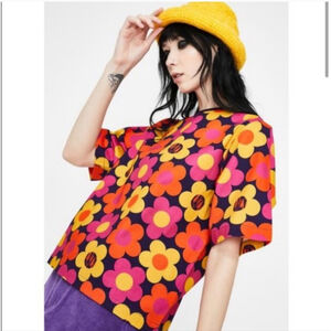 Lazy Oaf 70's Floral Print T-Shirt Women's Size Small
